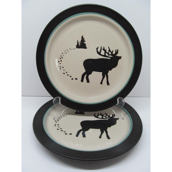 Bass Pro Shops "White River" Elk Set Of 2 Rustic 8 1/4" Salad Plates READ DESC - Picture 1 of 9